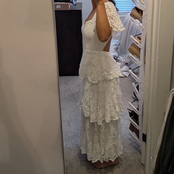 Lulus Delana White Crochet Lace Tiered Midi Dress - Size M - Picture 4 of 4